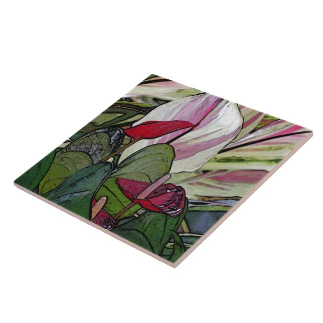 CARREAU CARRELAGE CÉRAMIQUE, "ANTHURIUM ROUGE" (Côté)