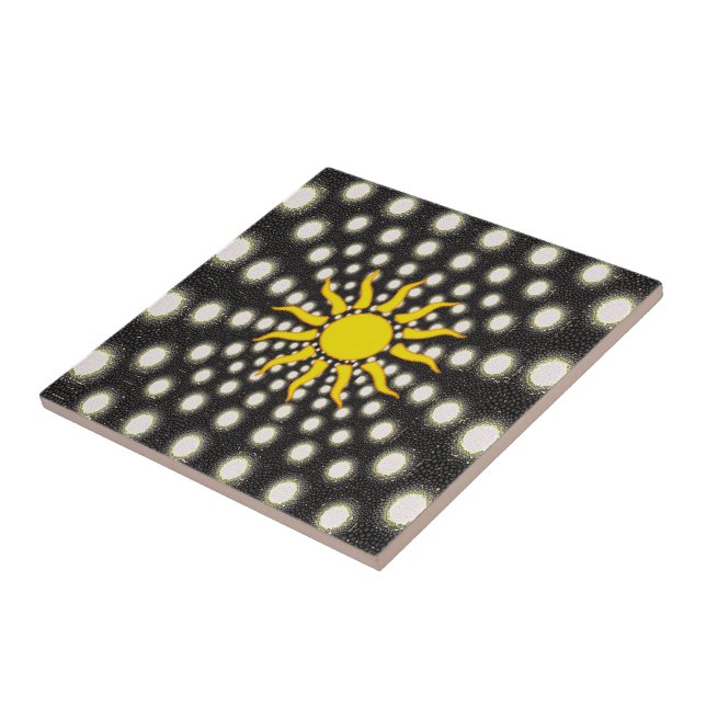 Carreau Carrelage céramique Cercles cerclés blancs et noir (Côté)