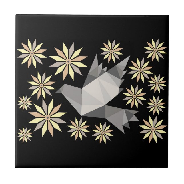 CARREAU CARRELAGE CÉRAMIQUE DÉCORATIF OISEAU DE FLEURS (Devant)