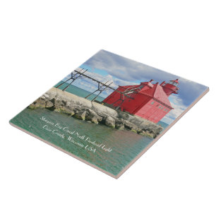 CARREAU CARRELAGE CÉRAMIQUE / TRIVET AVEC LIGHTHOUSE ROUGE