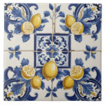 Carreau Carrelage citron céramique italienne Bleu Blanc<br><div class="desc">céramique italienne blanc et bleu, décoration de cuisine méditerranéenne carrelage, tuiles de majolica sicilienne, motif céramique bleu et blanc traditionnel, inspiration cuisine de la côte amalfitaine, design de carreaux décoratifs, backsplash italien rustique, art de tuiles de majolica, céramique peinte à la main carrelage méditerranéen</div>