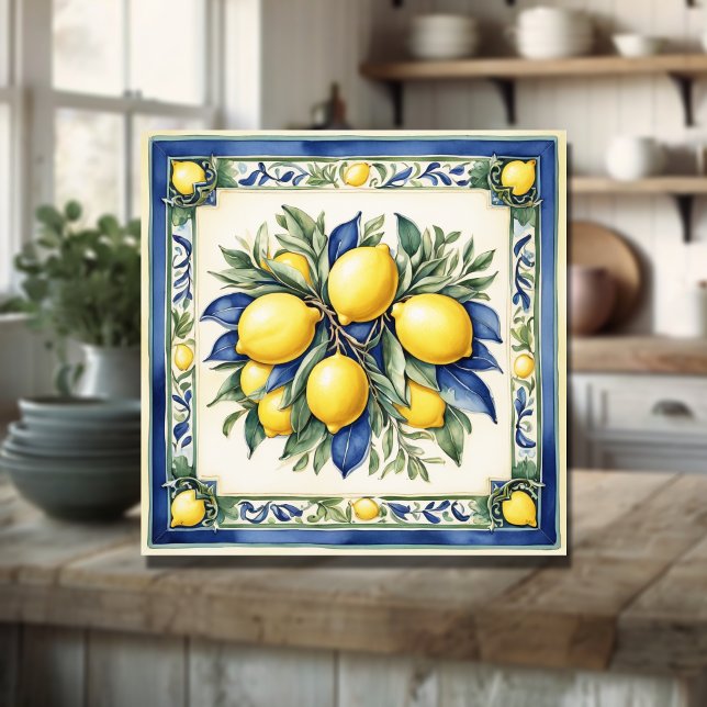 Carreau Carrelage citron italien bleu Majolica (Créateur téléchargé)