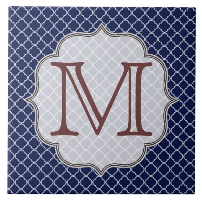 Carreau Carrelage d'affichage Monogramme en latte bleu mar (Devant)