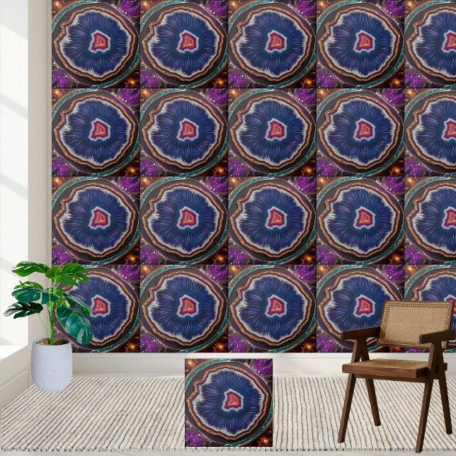 Carreau Carrelage d'agate de luxe violet et bleu Geode (Luxury Purple and Blue Geode Agate Tile)