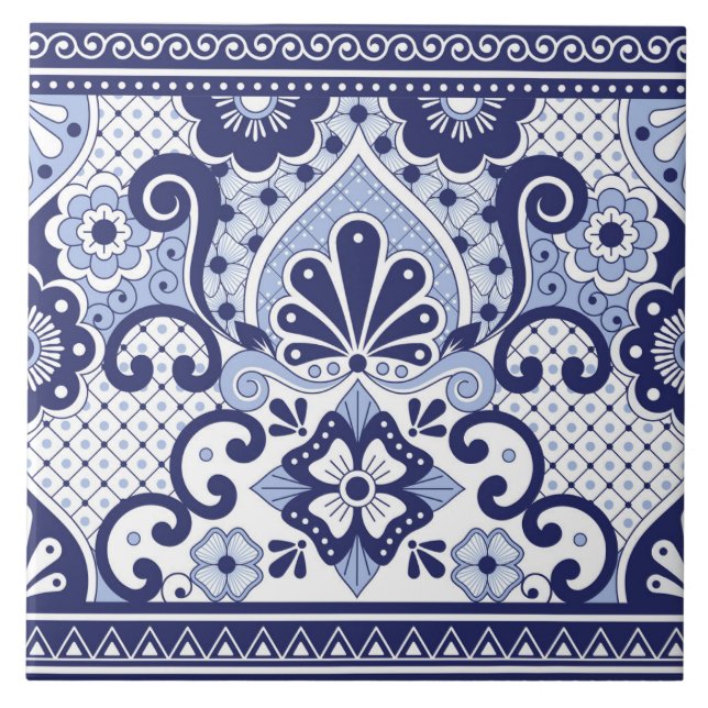 Carreau Carrelage d'art populaire mexicain Talavera bleu e (Devant)