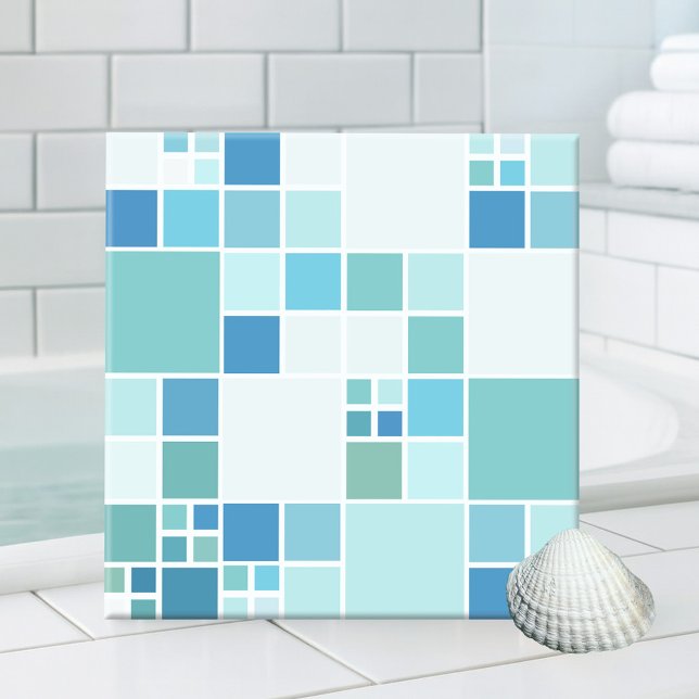 Carreau Carrelage de la salle de bain Motif géométrique Tu (Abstract geometric design checkered bathroom tile in teal turquoise and blue green)