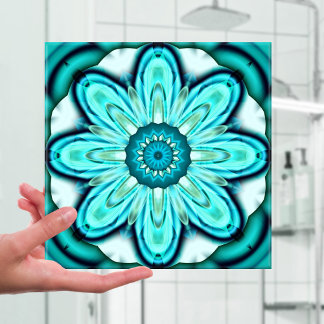 Carreau Carrelage de la salle de bains en fleur turquoise