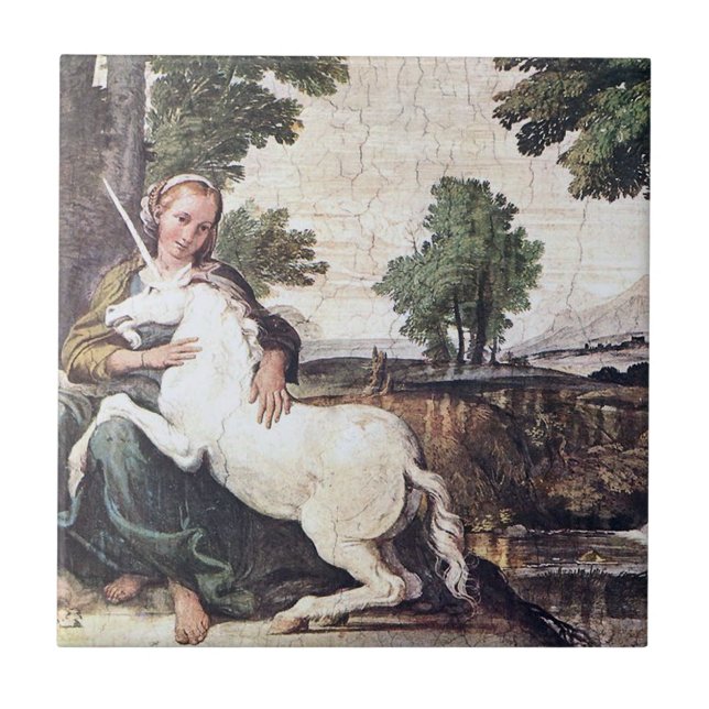 Carreau Carrelage de Maiden et Unicorn par Domenichino ver (Devant)