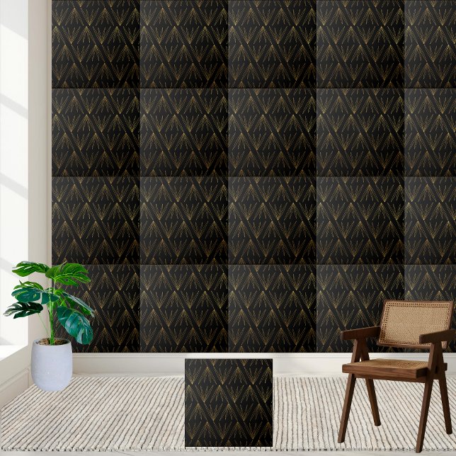 Carreau Carrelage de ventilateur Art déco noir et or (Black and Gold Art Deco Fan Tile)