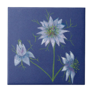 Carreau Carrelage décoratif bleu floral imprimé