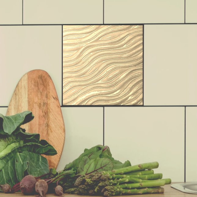 Carreau Carrelage décoratif en céramique Aspect de l'eau d (Ocher water look tile shown  with taupe tile on a backsplash.)