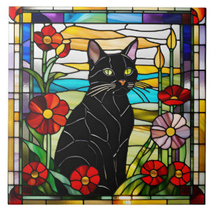 Carreau Carrelage décoratif en verre de chat noir