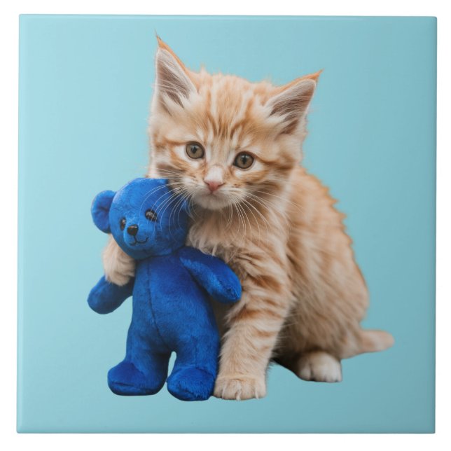 Carreau Carrelage décoratif orange Tabby Kitten et Teddy (Devant)