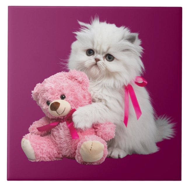 Carreau Carrelage décoratif Persian Kitten et Teddy Bear. (Devant)
