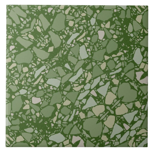 Carreau Carrelage d'effet Olive Green Terrazzo moderne (Devant)
