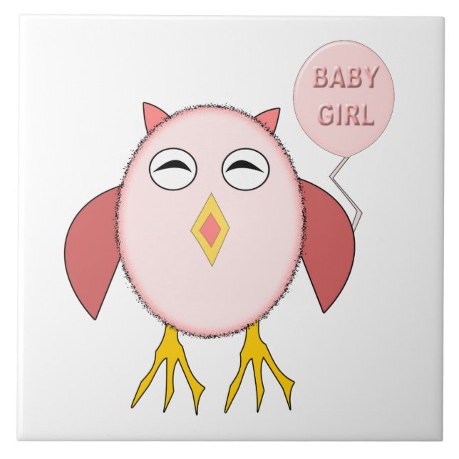 Carreau Carrelage d'hibou de petite fille rose mignonne (Devant)