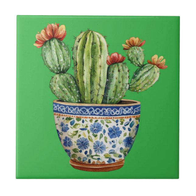 Carreau Carrelage en cactus style Talavera mexicain (Devant)