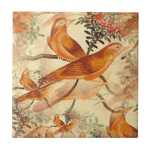 Carreau Carrelage en céramique à deux oiseaux (Devant)