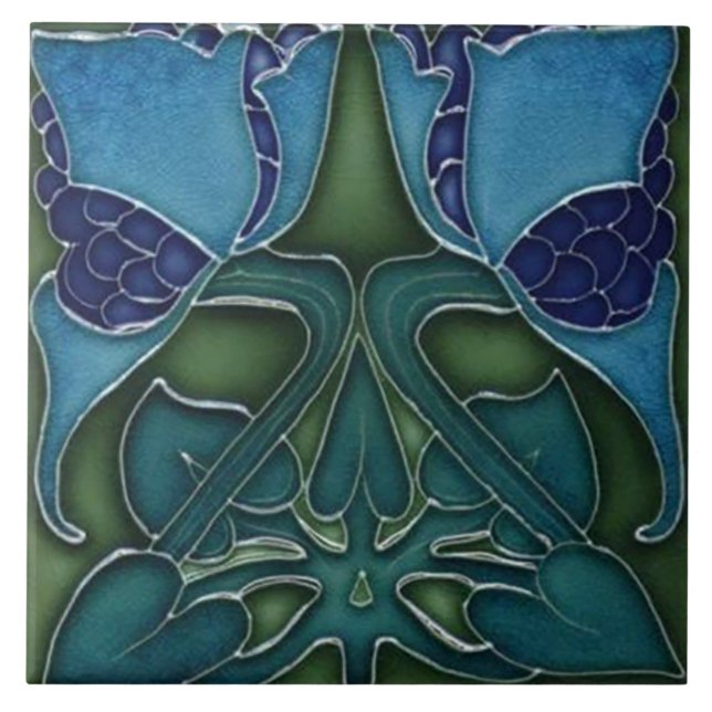 Carreau Carrelage en céramique - Art Nouveau Bleu & Vert (Devant)