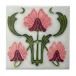 Carreau Carrelage en céramique Art Nouveau. Rose/Vert<br><div class="desc">C'est un beau carrelage en céramique Art Nouveau. Très joli sur un arrière - plan gris,  ce carrelage ferait un grand carrelage de cheminée ou de salle de bain.
On pourrait même l'utiliser comme décoration ou carrelage de dessous de verre. Choisissez la taille souhaitée dans le menu latéral.</div>