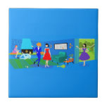 Carreau Carrelage en céramique Atomic Palm Springs<br><div class="desc">Cette Tuile Atomique Palm Springs Cocktail Party Ceramic Tile est un raffinement kitsch à son plus fabuleux! Le style des années 1960, au design minimaliste, dispose d'une cheminée en pierre moderne du milieu du siècle, à l'ombre de bleu qui s'accorde parfaitement avec le cobalt lumineux du reste du salon. On...</div>