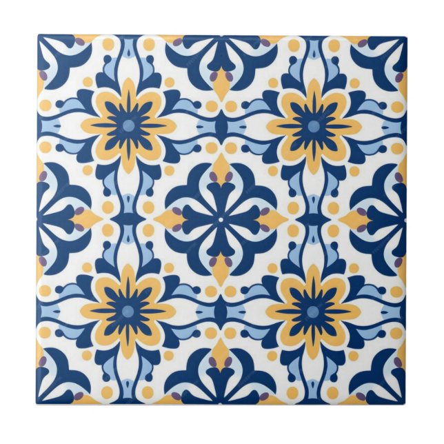 Carreau Carrelage en céramique - Azulejo Bleu Jaune Blanc (Devant)
