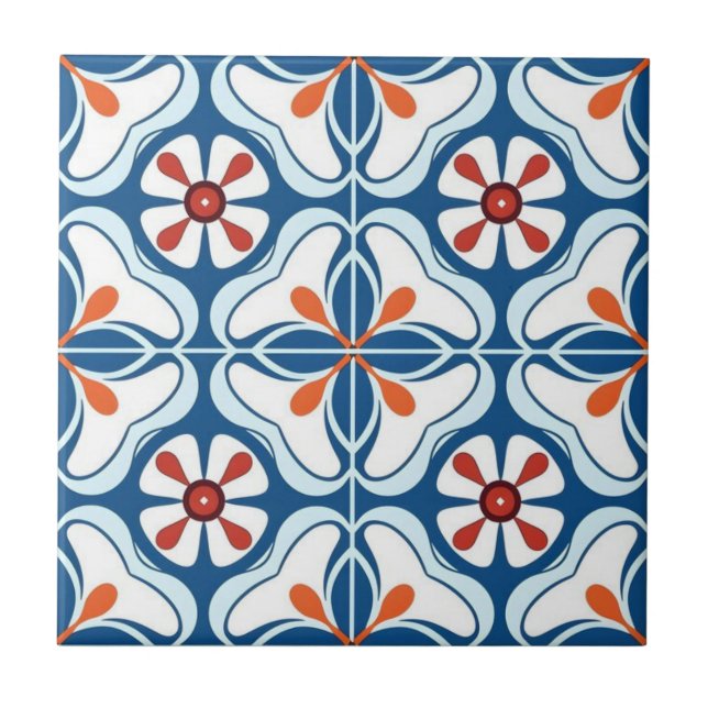 Carreau Carrelage en céramique - Azulejo Bleu Orange Bleu (Devant)