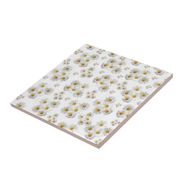 Carreau Carrelage en céramique blanc marguerite florale (Côté)
