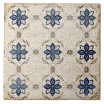 Carreau Carrelage en céramique bleu de la Marine rustique<br><div class="desc">Tissu rustique de couleurs neutres & bleu marine motif vintage créer une maison de ferme et décoration de chalet carrelage en céramique. 100% de satisfaction client avec "Zazzle" tous les jours.</div>