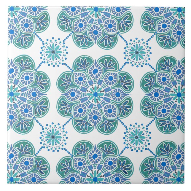 Carreau Carrelage en céramique bleu et vert motif extensib (Devant)