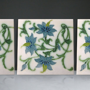 Carreau Carrelage en céramique bleu floral par Lewis F Day