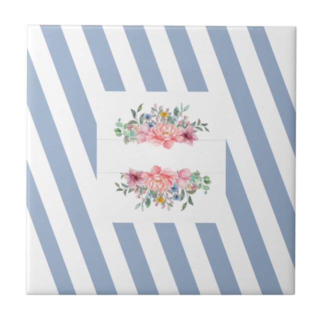 Carreau Carrelage en céramique Bleu Stripe Floral (Devant)