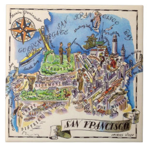 Carreau Carrelage en céramique bleue illustrée de San Fran
