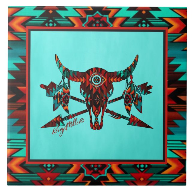 Carreau Carrelage En Céramique Buffalo Crâne Et Flèches (Devant)