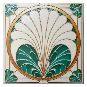 Carreau Carrelage en céramique crème et vert Art déco.