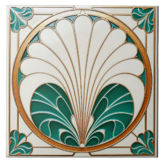 Carreau Carrelage en céramique crème et vert Art déco.