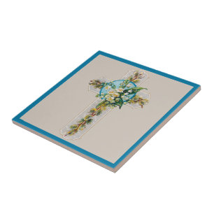 Carreau Carrelage en céramique croix et fleurs