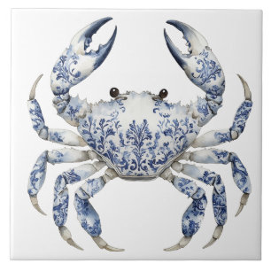 Carreau Carrelage en céramique de crabe floral bleu