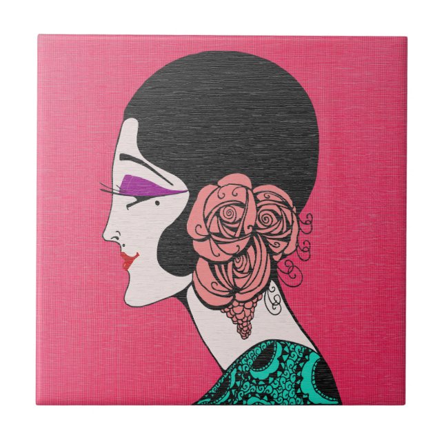 Carreau Carrelage en céramique de fille Flapper Art Déco a (Devant)