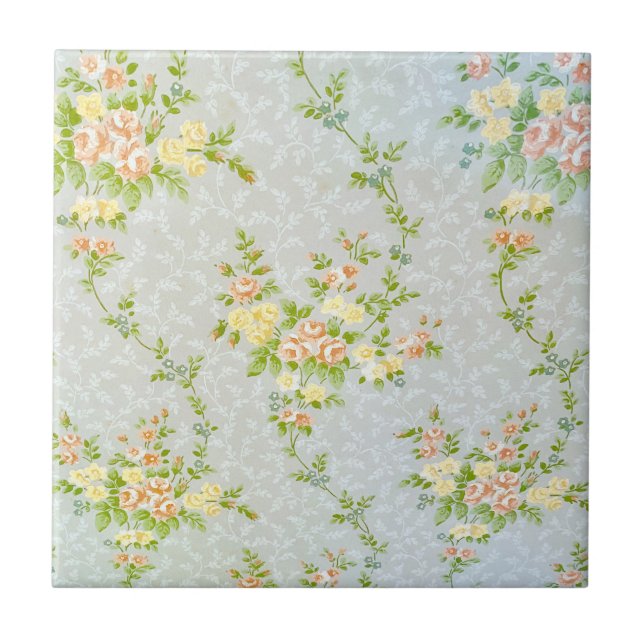 Carreau Carrelage en céramique des Roses et vignes victori (Devant)