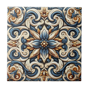 Carreau Carrelage en céramique - Design bleu, or et blanc
