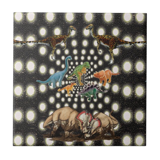 Carreau Carrelage en céramique Dinosaures circulaires blan (Devant)