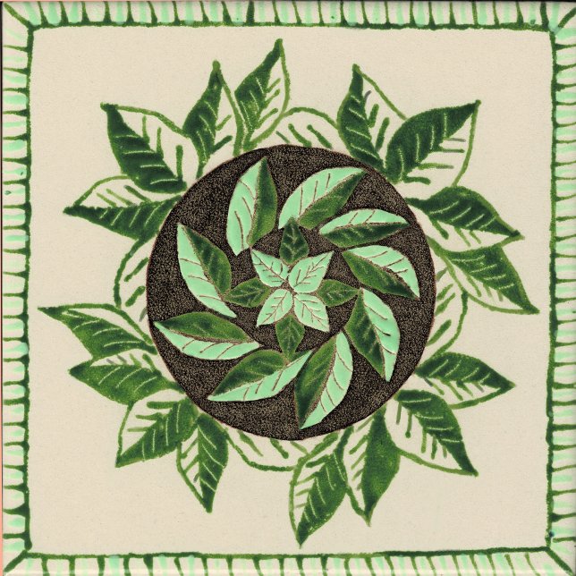 Carreau Carrelage en céramique feuille vert et blanc (Green leaf ceramic tile for fireplace kitchen or bath.)
