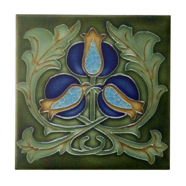 Carreau Carrelage en céramique - Fleurs Art Nouveau Vert B (Devant)