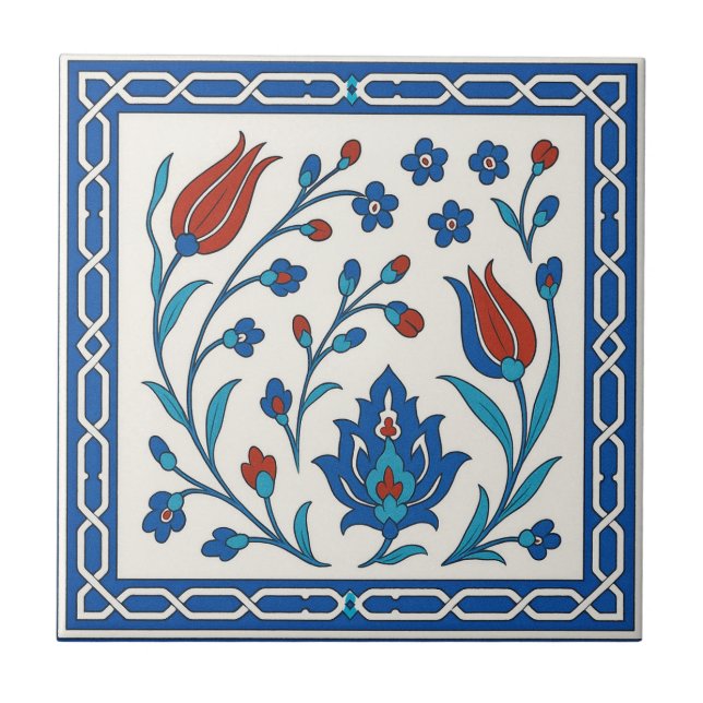 Carreau Carrelage en céramique florale Iznik classique en  (Devant)