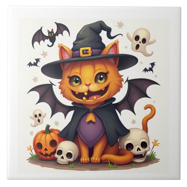 Carreau Carrelage en céramique Halloween Witch Cat (Devant)