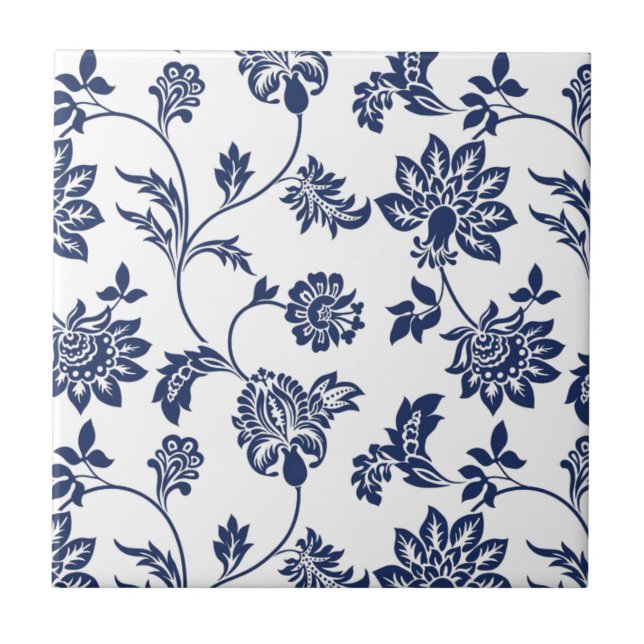 Carreau Carrelage en céramique - Motif floral bleu et blan (Devant)