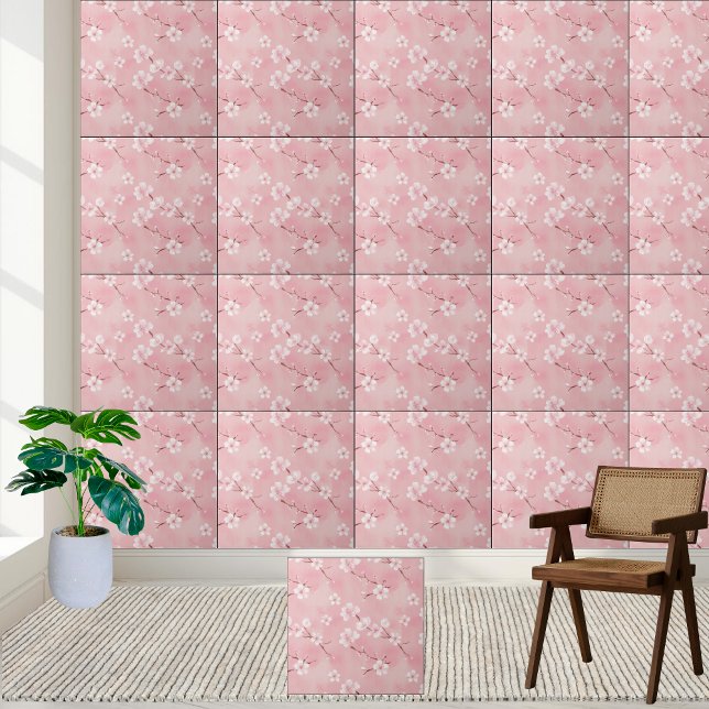 Carreau Carrelage en céramique Motif rose cerisier (Pink Cherry Blossom Pattern Ceramic Tile)