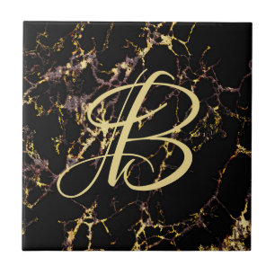 Carreau Carrelage en céramique noire motif en or rouillé F