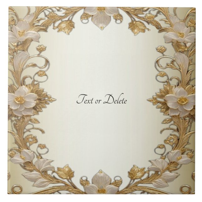 Carreau Carrelage en céramique or décoratif Fleurs blanche (Devant)